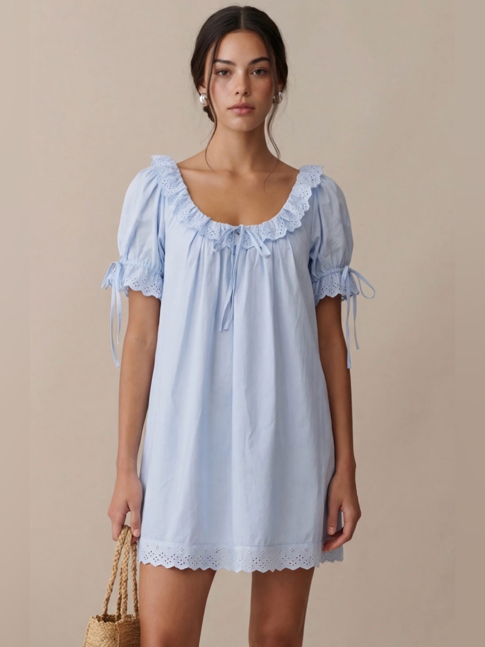 Kourt Juliet Cotton Dress XS Light Blue NWT Eyelet Lace Mini
